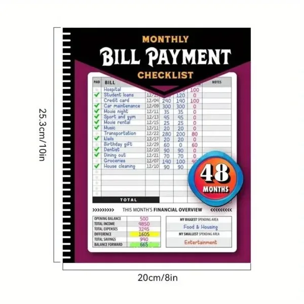 Monthly Bill Payment Checklist: Bill Tracker Notebook, The 4-Year Guide for Families & Money Managers - Image 5